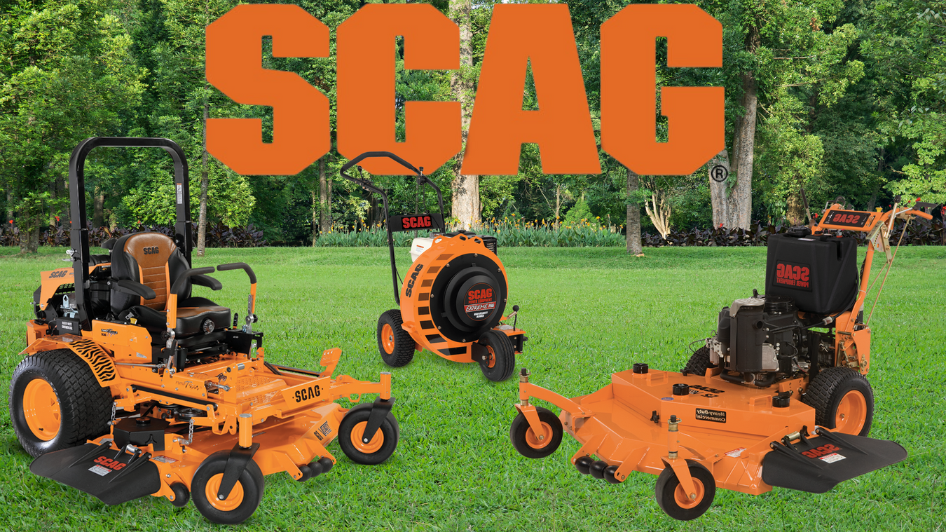 “Scag commercial and residential mowers on display at Diamond R Equipment.”