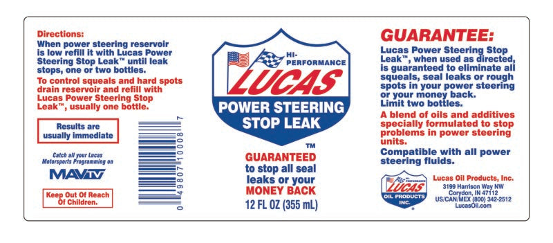 LUCAS POWER STEERING STOP LEAK 12 FL OZ