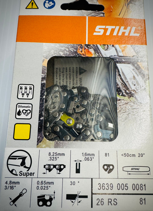 Stihl 20” Loop Chain, .325”, .063” Super, 26RS 81, 36390050081