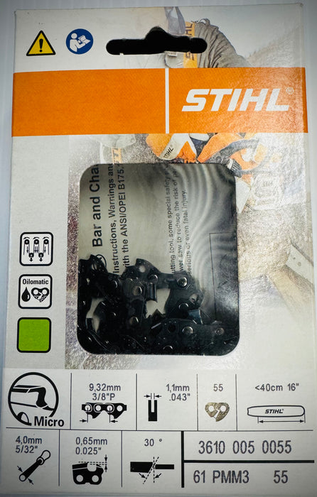 Stihl 16” Chain, 3/8 .043 Picco Slim, 61PMM3 55, 36100050055