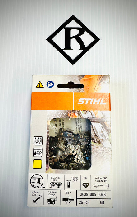 Stihl, 18” Chain, .325 RS .063 68 DL Loop, Super, 26RS 68, 36390050068