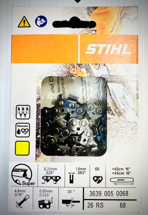 Stihl, 18” Chain, .325 RS .063 68 DL Loop, Super, 26RS 68, 36390050068