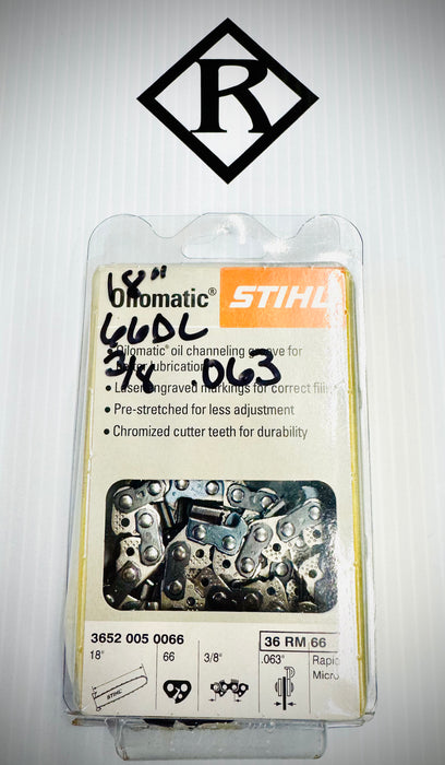 Stihl 18” Chain, Loop .375 .063” Micro Low-Vibe, 36RM 66, 36520050066