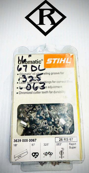 Stihl 16” Chain, .325 RS .063 67DL Loop, 26RS 67, 36390050067