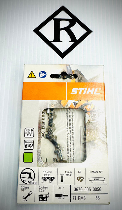 Stihl 10” Chain, 1/4" .043 Pico Micro Loop, 71PM3 56, 36700050056