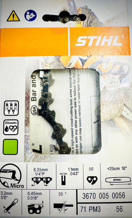 Stihl 10” Chain, 1/4" .043 Pico Micro Loop, 71PM3 56, 36700050056