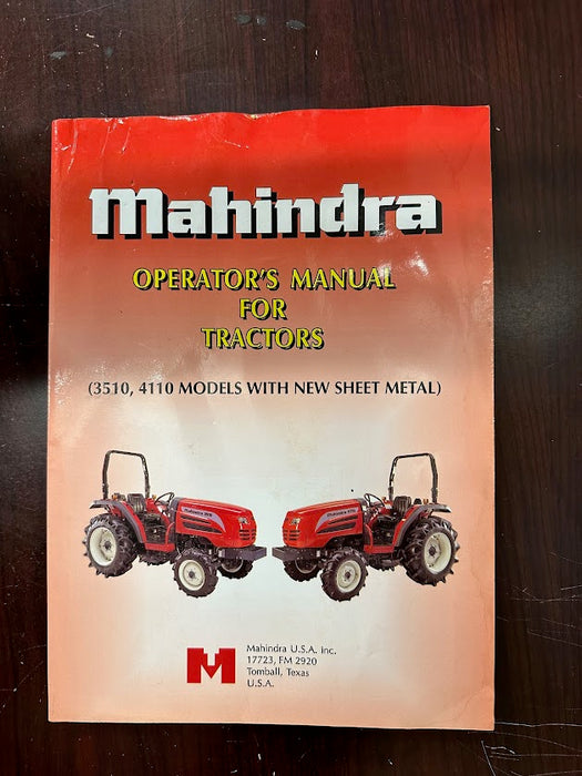 Mahindra Operator's Manual For 3510, 4110 Models