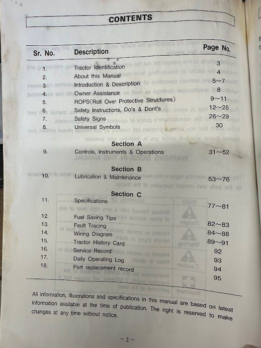 Mahindra Operator's Manual For 3510, 4110 Models