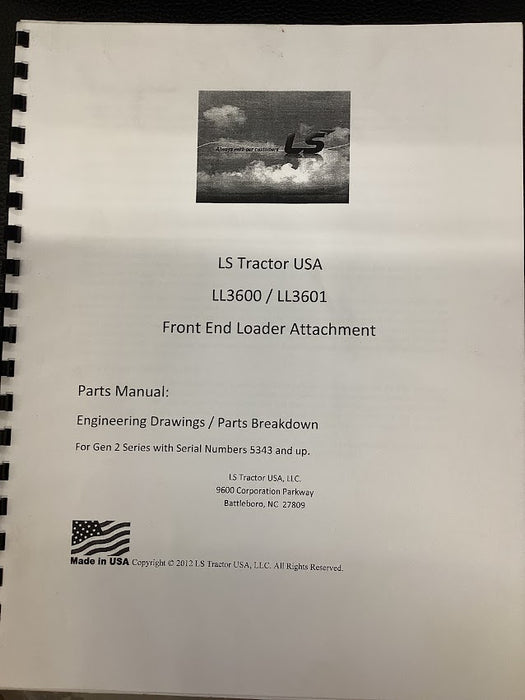 LS TRACTOR LL3600/3601 FRONT END LOADER ATTACHMENT PARTS MANUAL